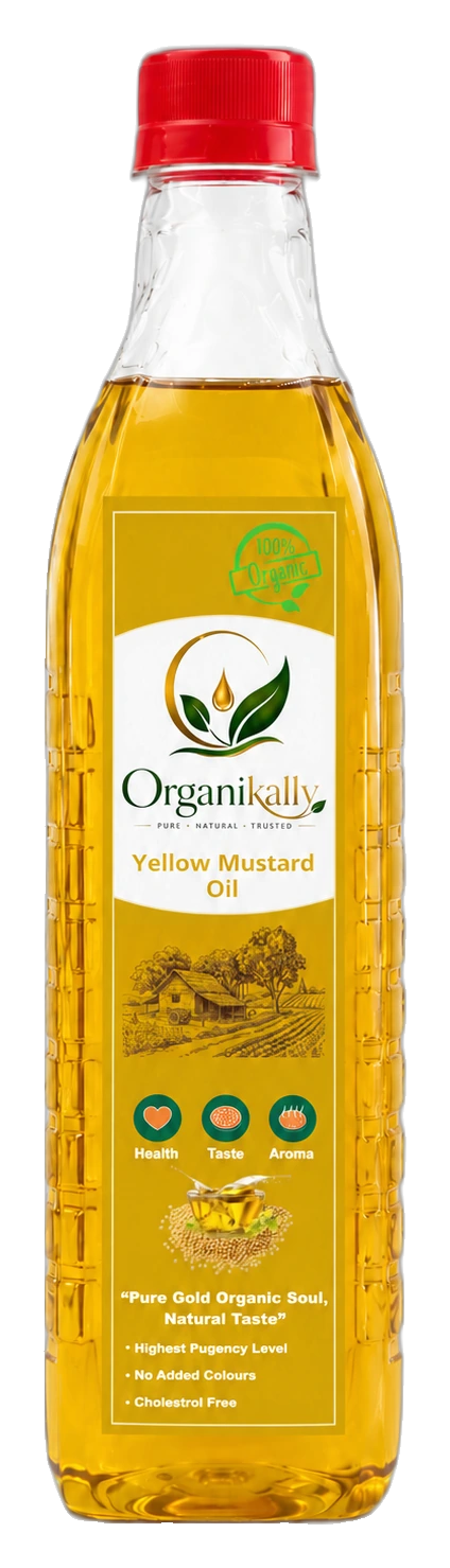 Organikaly cold-pressed yellow mustard oil bottle